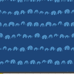 Elephants fabric, Blue elephants on blue tones fabric for Selva collection, Art gallery "feel the difference" oeko tex fabric 100% cotton afbeelding 2
