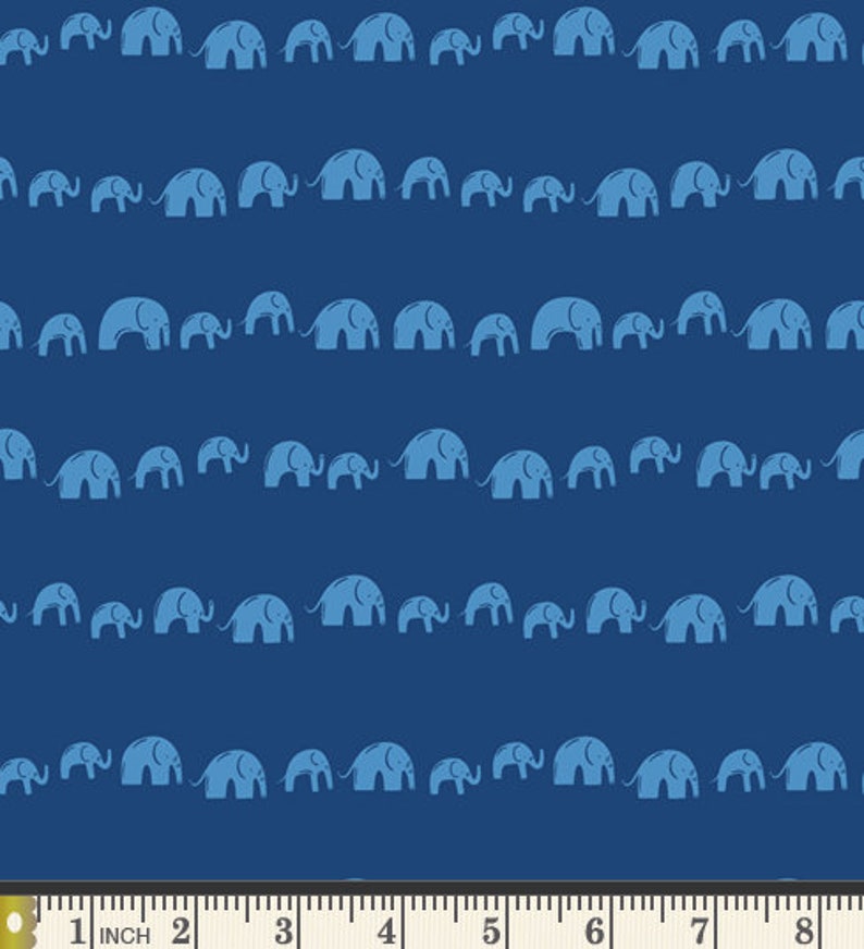 Elephants fabric, Blue elephants on blue tones fabric for Selva collection, Art gallery "feel the difference" oeko tex fabric 100% cotton afbeelding 2
