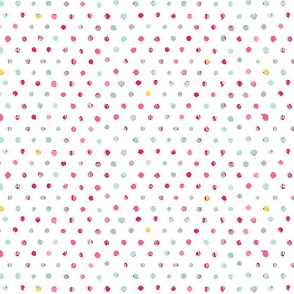 Colorful dots fabric, Irregular dots over white from the Floralish collection, Art gallery "feel the difference" oeko tex fabric 100% cotton