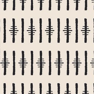 May include: Black and white geometric pattern on a cream background. The pattern is made up of vertical lines and horizontal lines that intersect to form a grid.