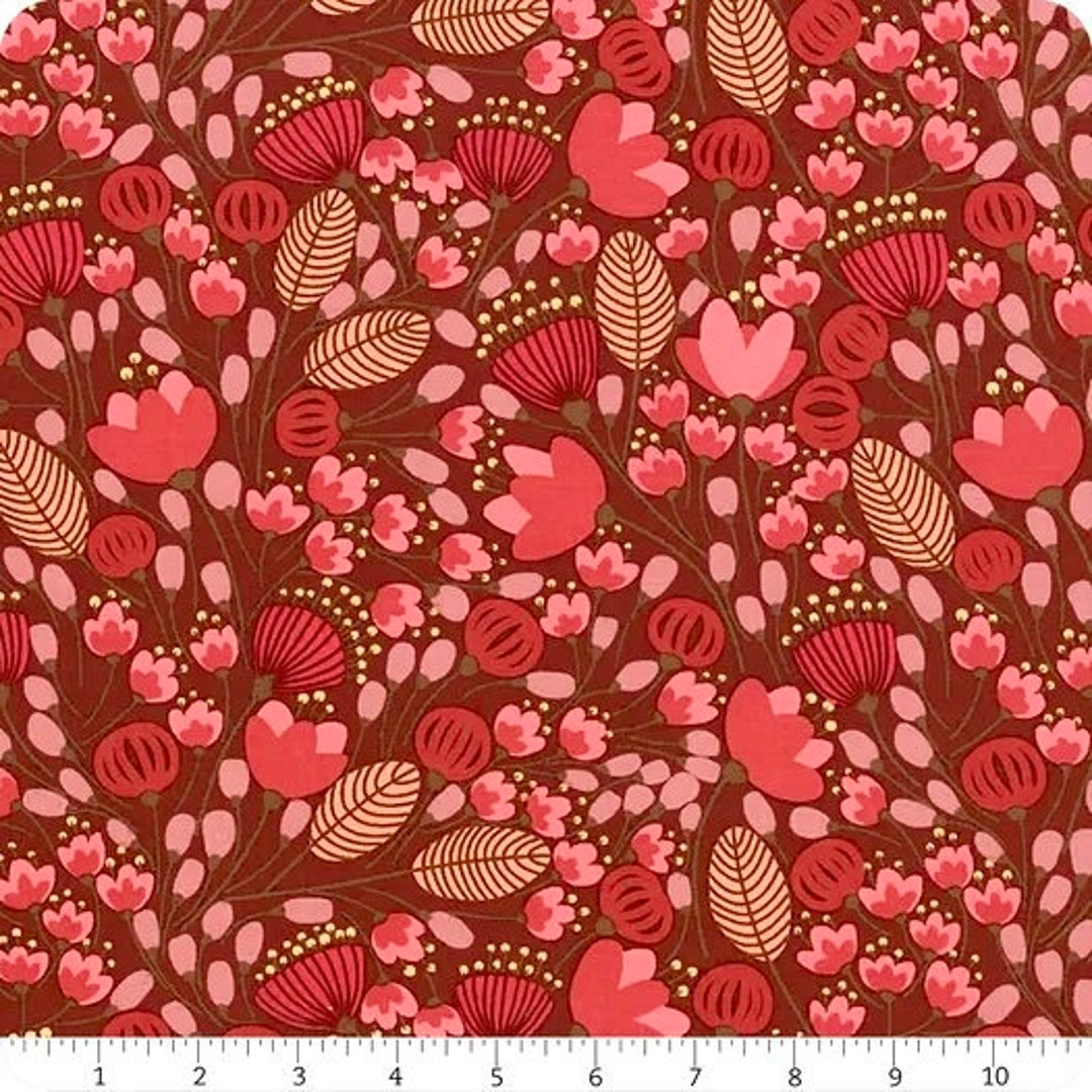 Floral Fabric Master Garden Red Fabric Plum Buds and Red Etsy Singapore