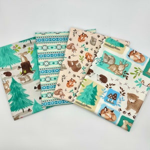 Woodland Bundle of 4 fabrics, Baby forest animals fabric CHOOSE YOUR CUT 100% cotton fabric for Quilting and sewing projects.