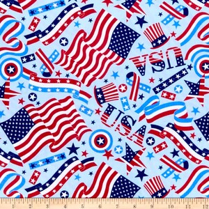 17348-GRN-CTN-D Cotton Patriotic Campers Camping Red White and Blue Independence Day USA Patriotic Summer Fabric Print by the Yard D306.55