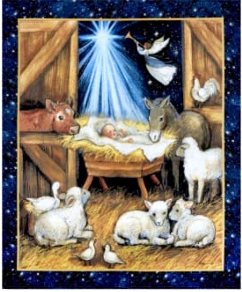 Nativity fabric Panel Baby Jesus fabric Christian fabric Etsy