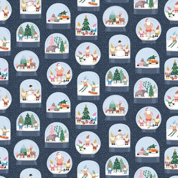 LAST ONE! Christmas fabric, Snowglobes fabric, Santa, snowmen, gnomes and deer in snowglobes fabric, Fun winter fabric 100% cotton