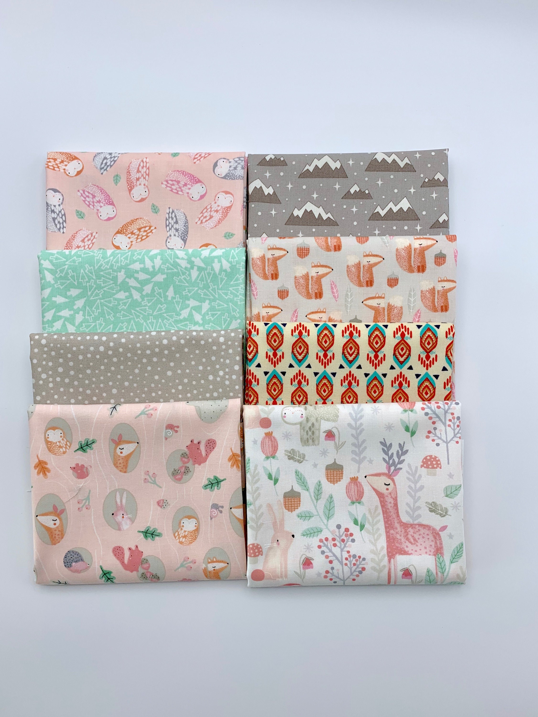 Baby fabric bundle of 8 Fat Quarters soft colors Woodland Etsy