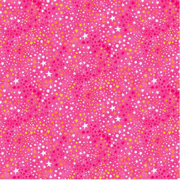 Stardust fabric, Stars and dots over pink fabric, White, yellow orange and pink blender fabric, Fairy fabric 100% cotton for all sewing