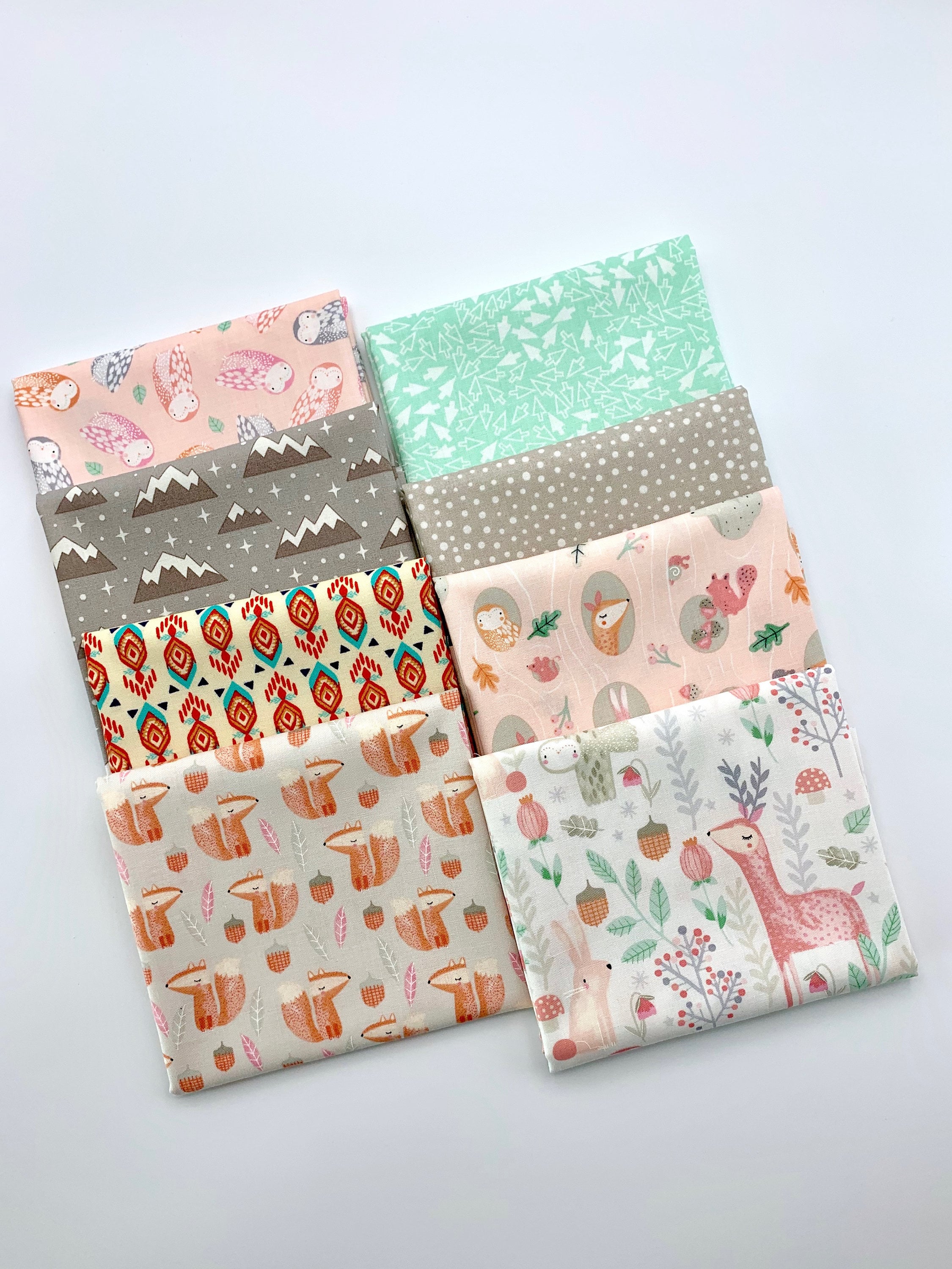 Baby fabric bundle of 8 Fat Quarters soft colors Woodland Etsy