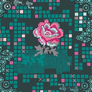Rose Circuit Teal  from GRID collection, Art gallery fabrics designed to mix & match and spark your creativity 100% Premium cotton.