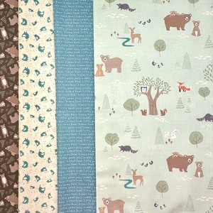Woodland Bundle of 4 fabrics, Forest friends Baby boy fabric, CHOOSE YOUR CUT 100% cotton for Quilting and  sewing projects