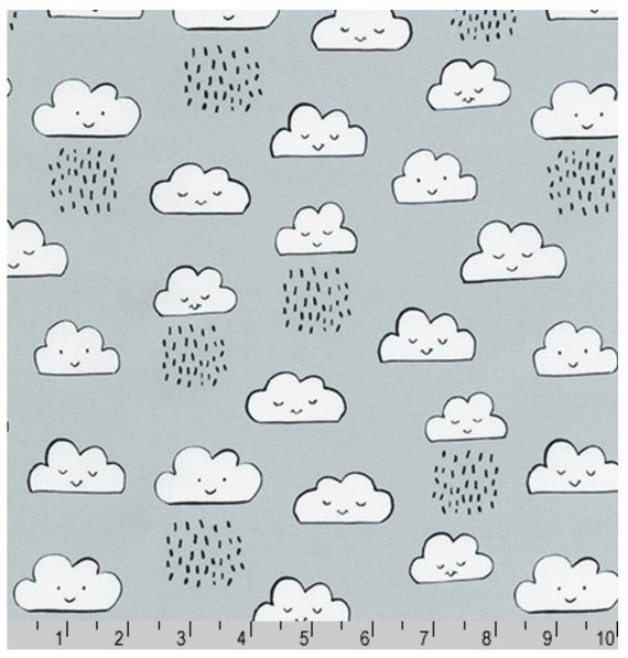 Clouds fabric Baby fabric cute clouds and rain grey fabric Etsy