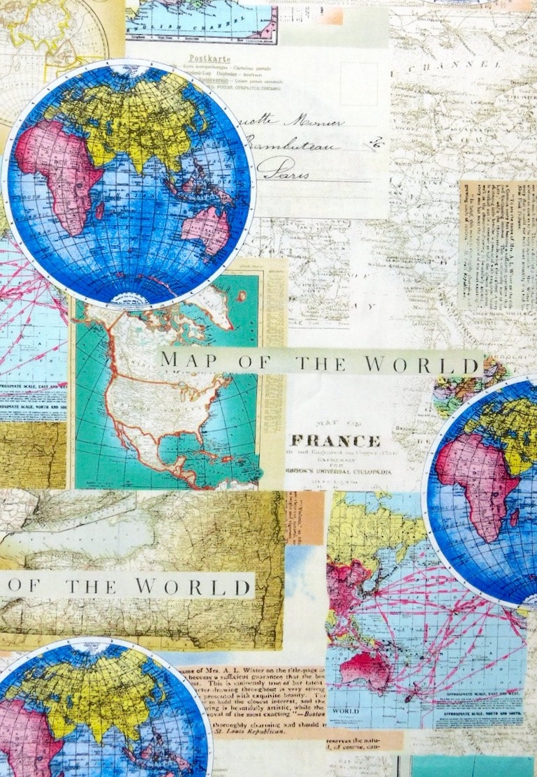 Map Fabric World Map Travel Fabric Cotton For