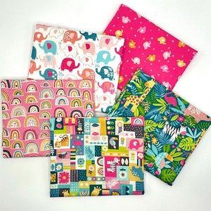 Jungle animals Bundle of 5 fabrics, Baby animals fabric CHOOSE YOUR CUT 100% cotton fabric for Quilting and sewing projects.