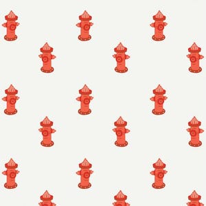 May include: A repeating pattern of red fire hydrants on a white background.
