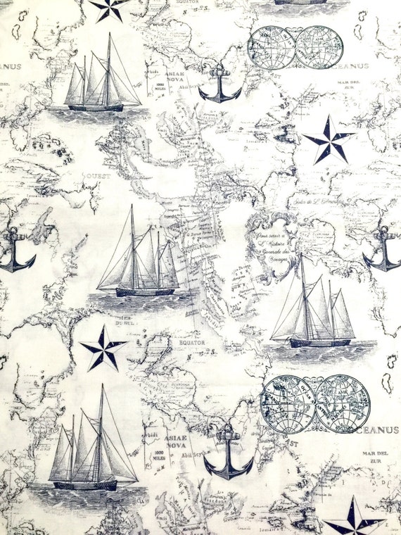 Nautical fabric Nautical map 100 cotton fabric for Quilting