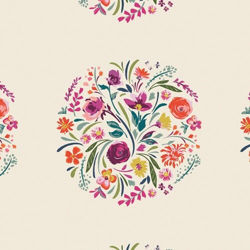 Moon Glow fabric, Circular floral design from the Trouvaille collection, Art gallery "feel the difference" oeko tex fabric 100% cotton