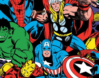 Marvel Comics Book Heroes Fabric Capt America Hulk Thor Spiderman by The Fat Quarter New BTFQ