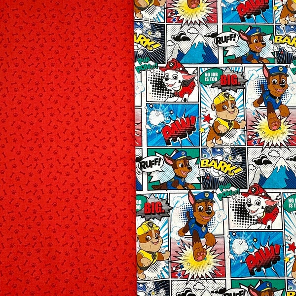 Bundle of 2 fabrics, Paw Patrol dogs and red paws and bones fabrics CHOOSE YOUR CUT 100% cotton for Quilting and general sewing projects