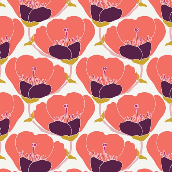 Nesting blooms, Orange flowers fabric, Fusions splendid fabric, Art gallery "feel the difference" oeko tex fabric 100% cotton