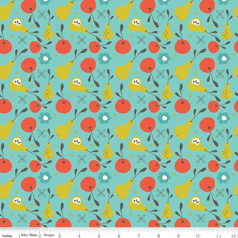 Pears Fabric Fruit Fabric Pears and Apples Fabric Modern Etsy