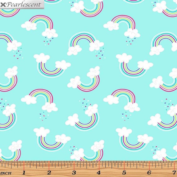 Clouds Fabric Baby Fabric Clouds Rainbows and Tiny Hearts Etsy