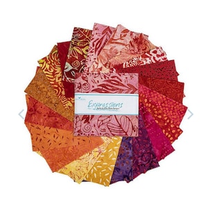 Batik bundle of 5&quot; precut squares, Jubilee Stacker includes 42 pieces from the Expressions Batiks by Riley Blake Designs 100% cotton