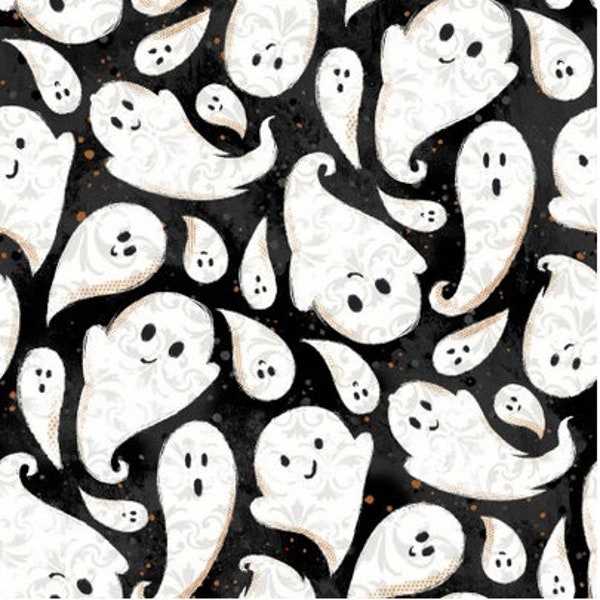 Ghosts fabric, Halloween fabric, Spooky fabric, Treat or trick kids fabric, Happy baby ghosts fabric  100% cotton for all sewing projects.