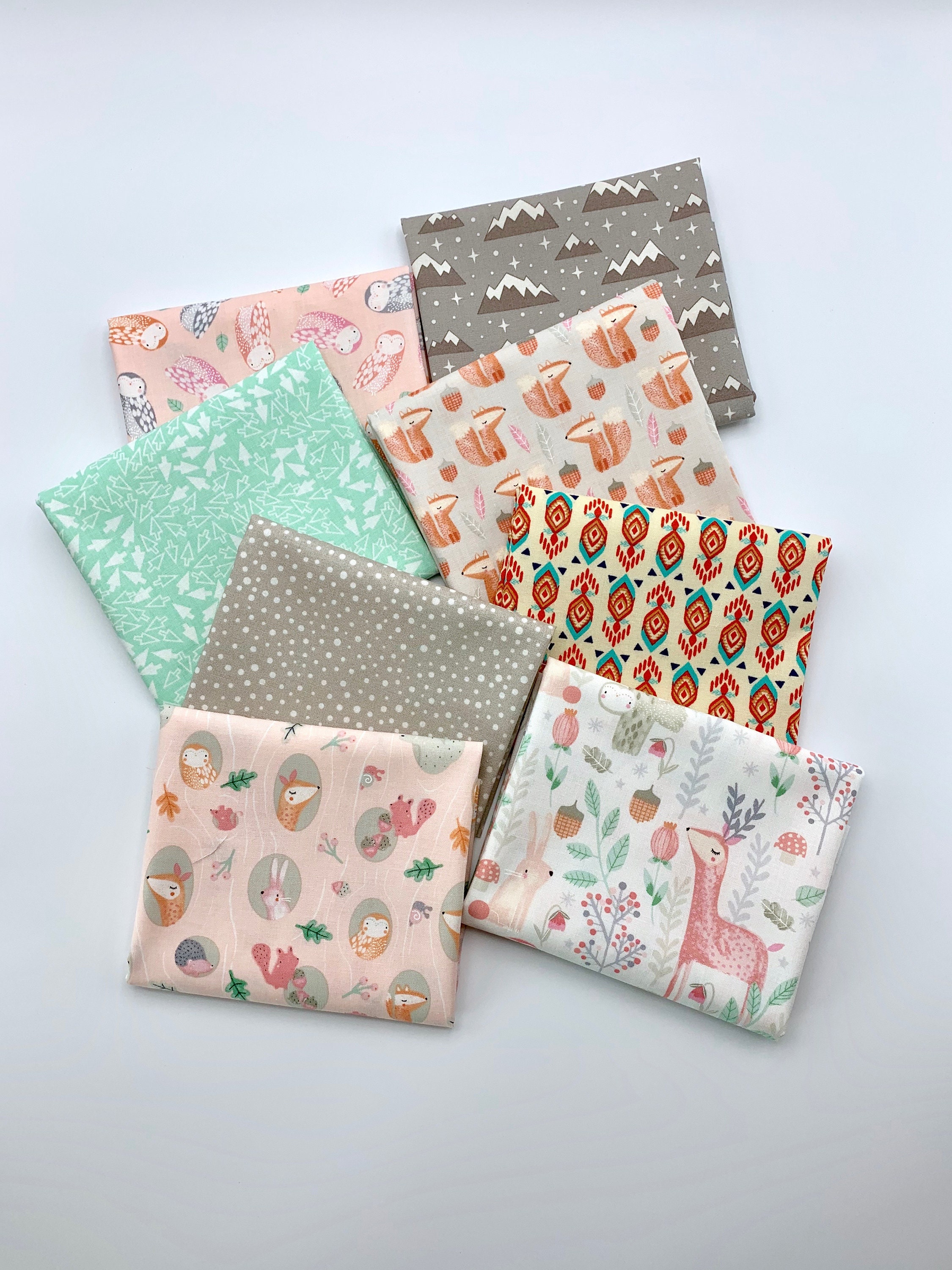 Baby fabric bundle of 8 Fat Quarters soft colors Woodland Etsy