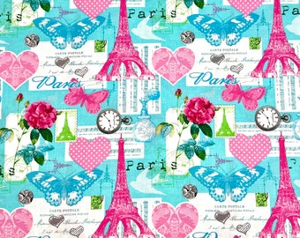 END of BOLT 20 inches of Paris fabric 100% cotton for general sewing projects.