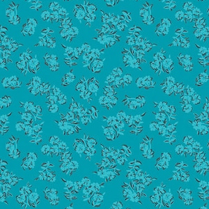 Turquoise fabric, Floral turquoise flowers over dark turquoise, Art gallery &quot;feel the difference&quot; oeko tex fabric 100% cotton
