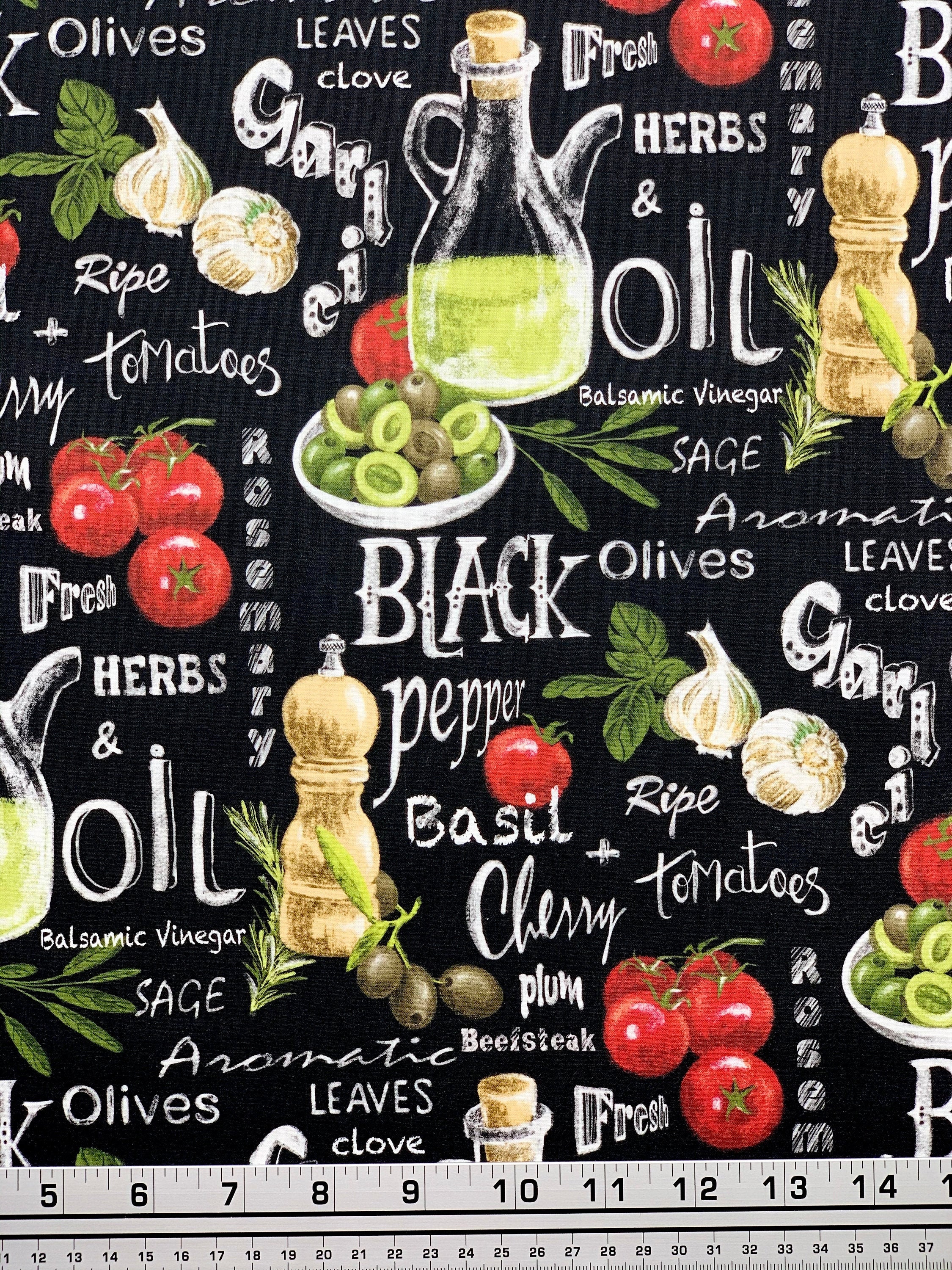 Kitchen fabric, Italian ingredients fabric, food fabric, foodie apron…