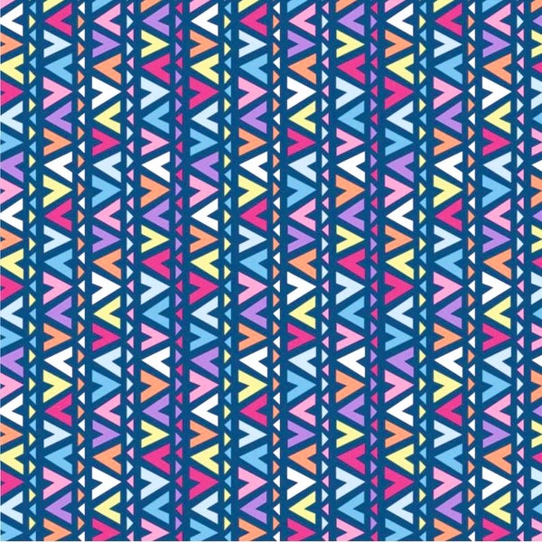 Fun geometric fabric, colorful motifs over navy blue fabric, boy or girl fabric 100% cotton for all sewing projects