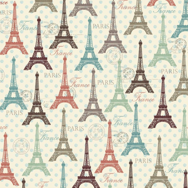 Paris Cotton fabric with Eiffel Towers,  french theme fabric, travel fabric 100% cotton for all sewing projects.