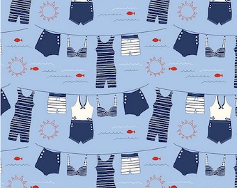 Nautical fabric, Retro swimming suits in the beach fabric, Fun in the sun fabric, Summer days fabric 100% cotton for sewing all projects