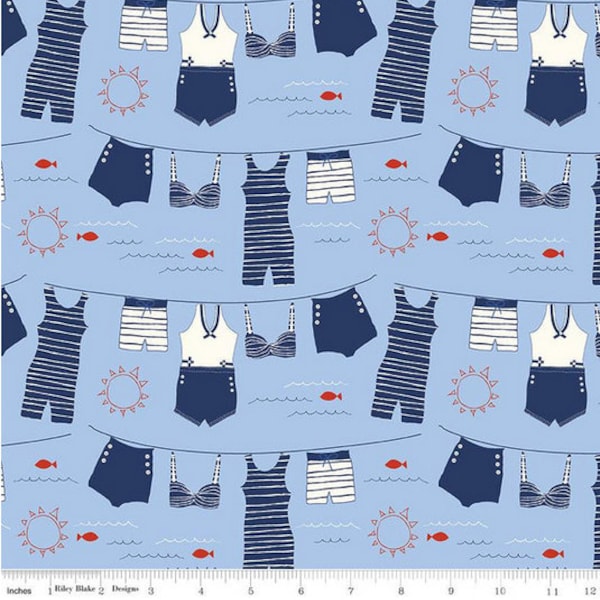 Nautical fabric, Retro swimming suits in the beach fabric, Fun in the sun fabric, Summer days fabric 100% cotton for sewing all projects