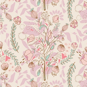 Floral fabric, Leaves, seeds and flower bouquets, Boho flowers fabric,  Art gallery &quot;feel the difference&quot; oeko tex fabric 100% cotton