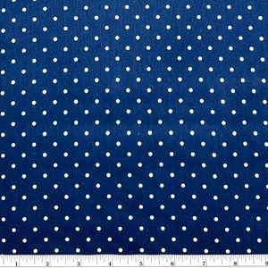 Navy Polka dots fabric, White polka dots over Navy fabric, Nautical polka dots 100% cotton for sewing projects