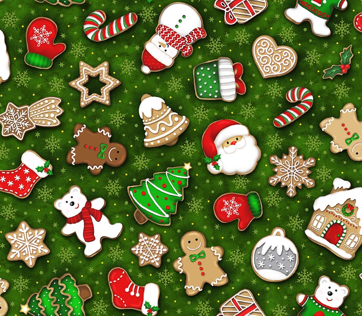 Christmas fabric, Christmas cookies over green fabric, Bakers kitchen…