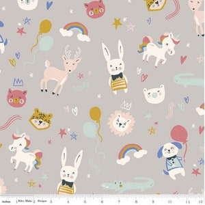 Kids FLANNEL fabric, Animals, hearts and stars over grey fabric, Soft nursery flannel , Boys and girls Flannel fabric 100% cotton .