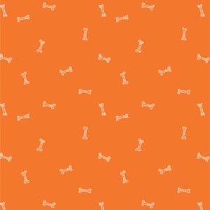 Bones over orange fabric for Oh Woof collection, Art gallery fabrics designed to mix & match and spark your creativity 100% Premium cotton.