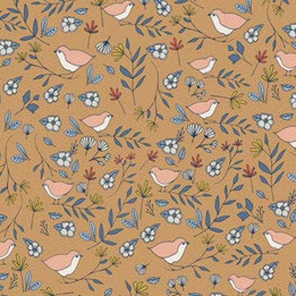 Flowers and birds fabric, Birds on branches fabric, Art gallery "feel the difference" oeko tex fabric 100% cotton