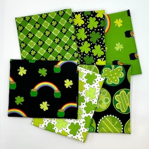 St Patrick's  bundle of 6 fabrics, Irish Shamrocks fabric, CHOOSE YOUR CUT, 100% cotton fabric for all sewing projects.