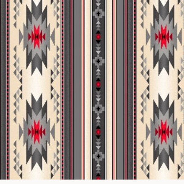 Southwest fabric, Tucson fabric, Tribal Navajo grey and Rubi narrow stripes fabric, American indian tribal fabric 100% cotton for sewing