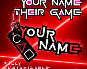 Llavero 3D con nombre personalizado, triángulo, círculo y cuadrado - Estilo minimalista