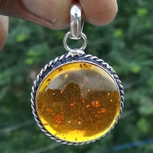 Handcrafted Baltic Amber Pendant: Vintage Sterling Silver Bohemian Jewelry