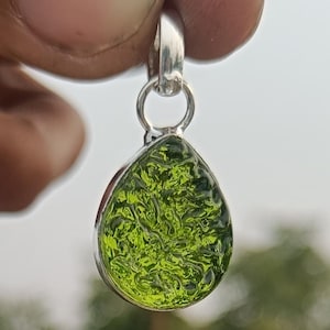 Moldavite Teardrop Pendant: 925 Sterling Silver, Czech Crystal