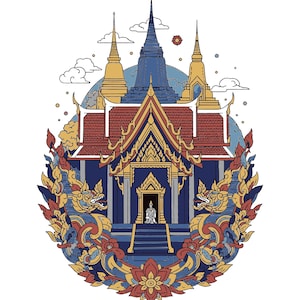 Thai Culture Digital Art Bundle | Southeast Asian Illustrations | Modern Temple, Dancer, Naga Art Print Set | Instant Download Asia Decor