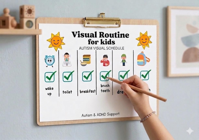 Printable Visual Routine Chart for Kids | Autism, ADHD Daily Schedule ...