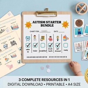 Autism Starter Bundle: Visual Daily Routine, Medical Visit Social Stories & Emotion Flashcards - Printable. ADHD, TEA - A4 Digital Download