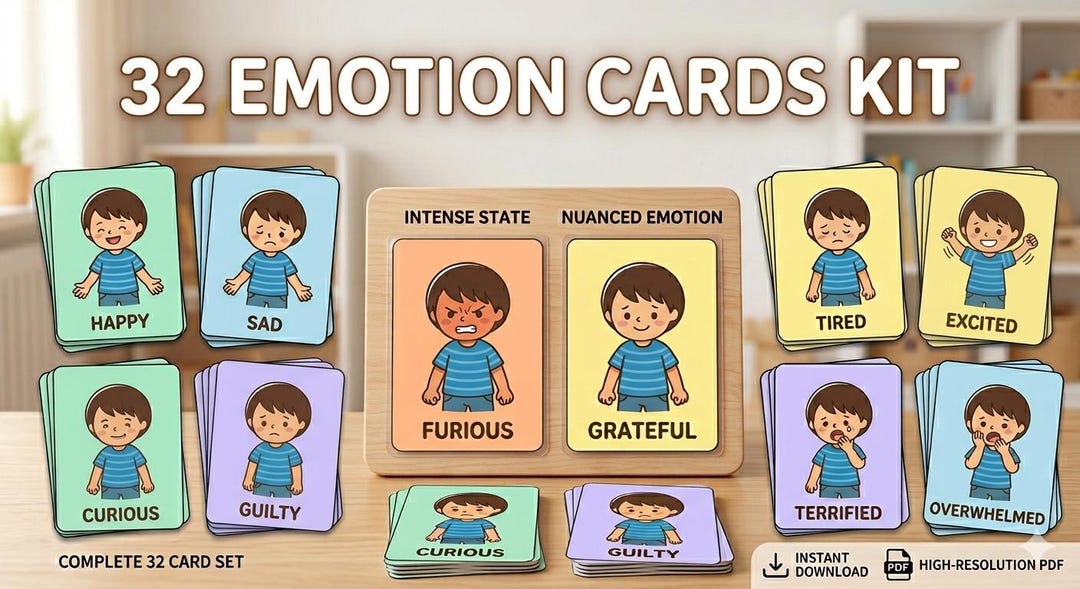 Emotion Cards for Kids – 32 Feelings Flashcards – Autism Visual ...